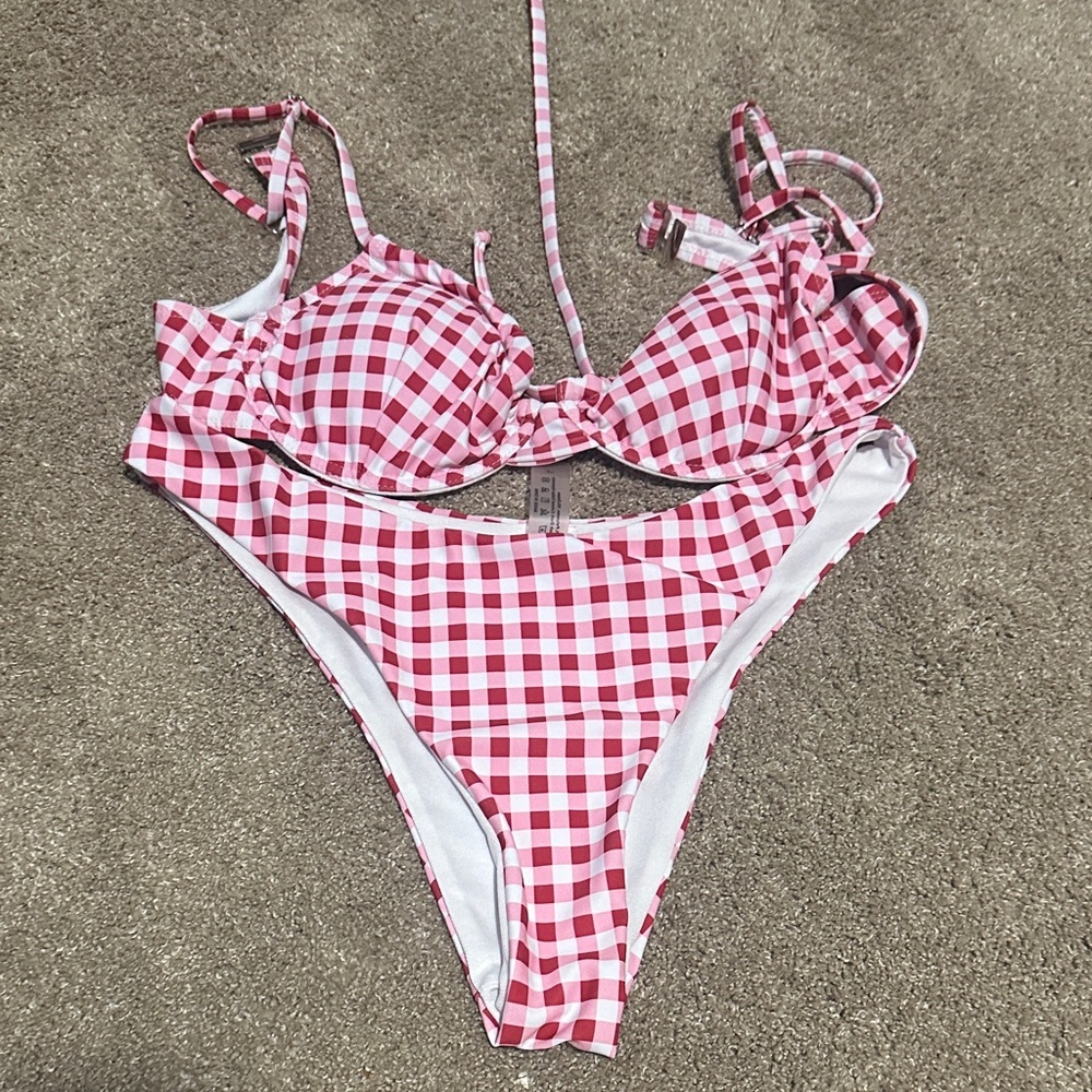 Brazilian Bikini Red Checkered Swim Set